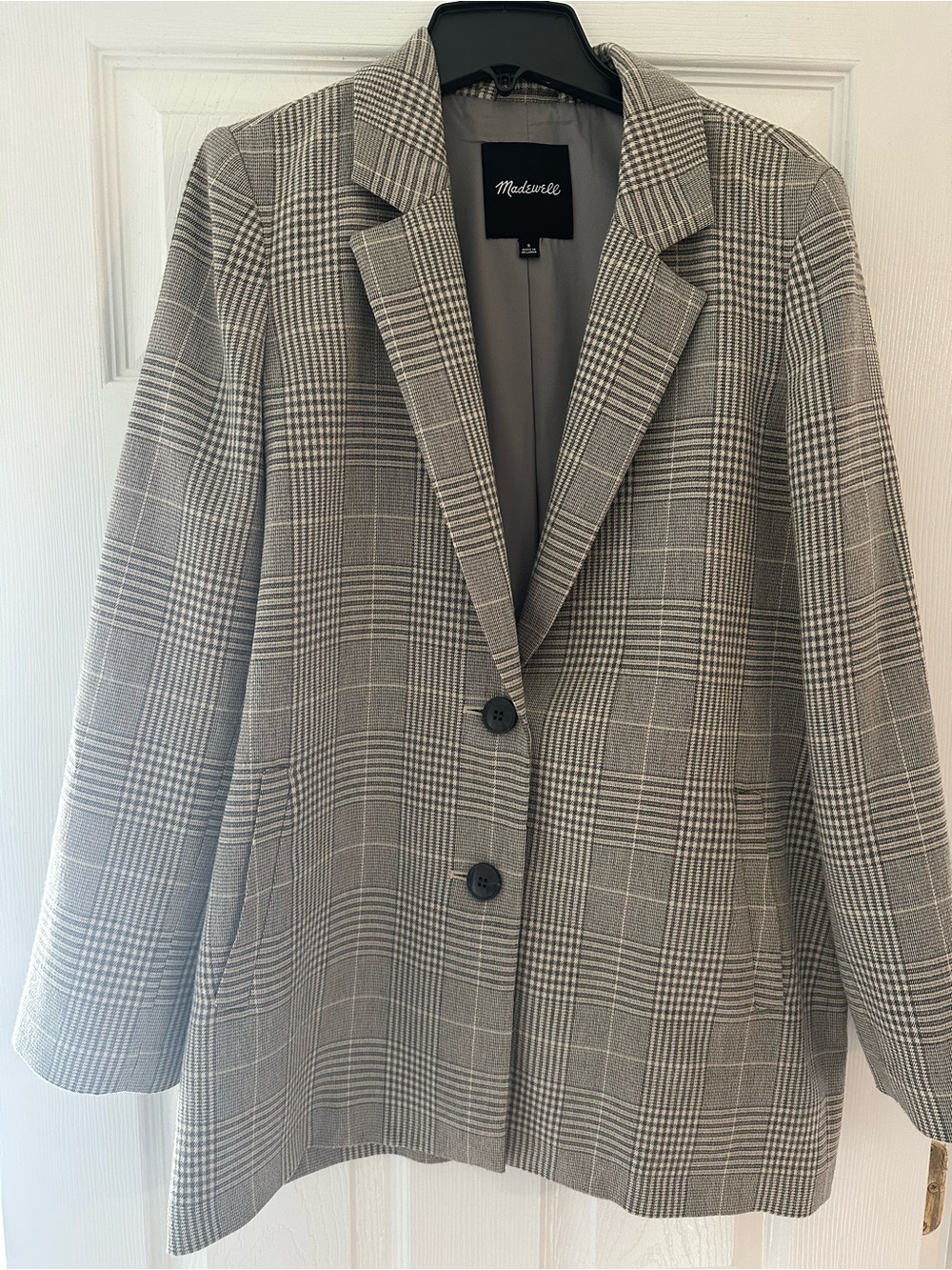 Madewell Gray Plaid Two-Button Blazer